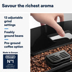 De'Longhi Coffee Machine MAGNIFICA S Fully Automatic Espresso Machine with Soft Touch Interface, Milk Frother, 13 Grinder Settings, Twin Sho — detail image 3