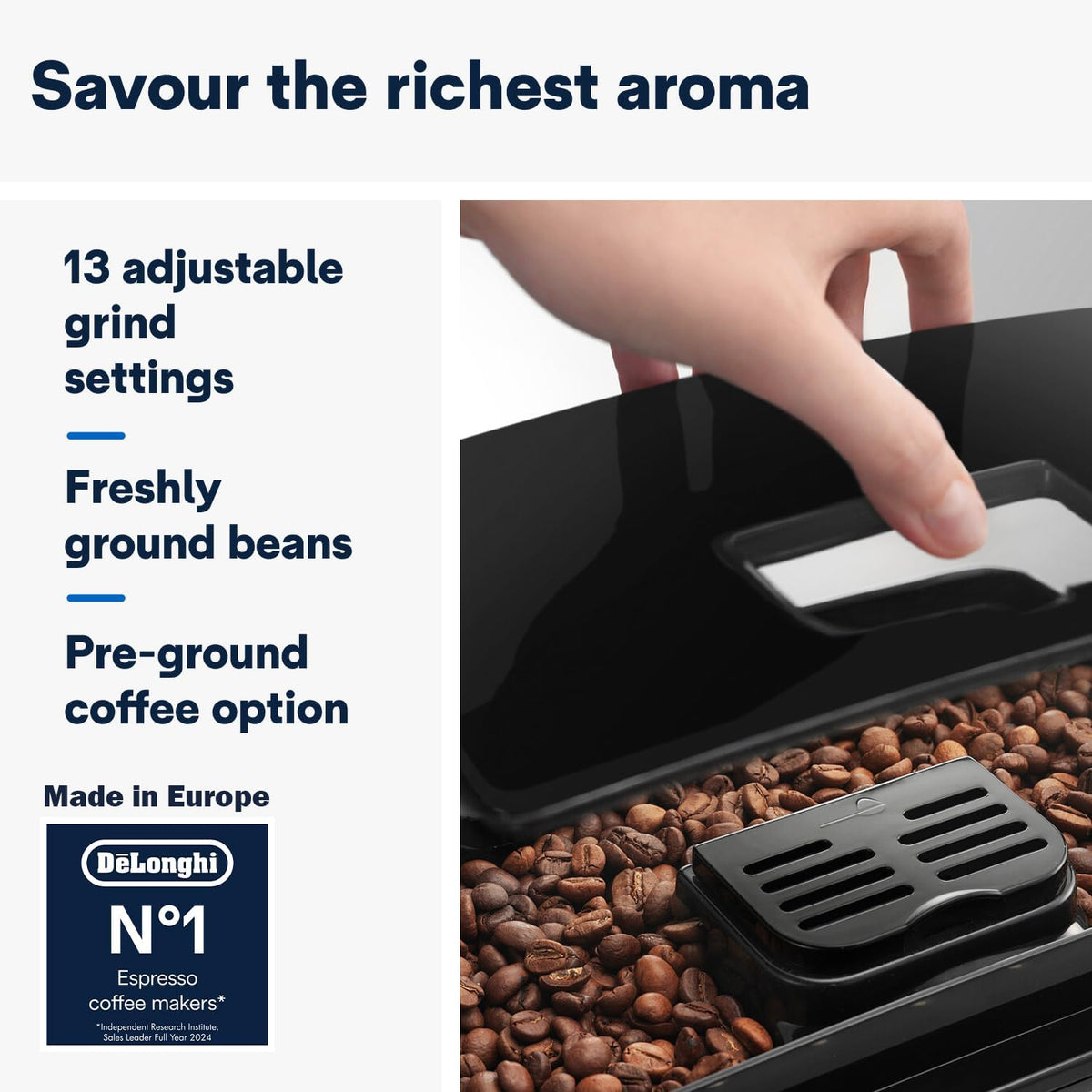 De'Longhi Coffee Machine MAGNIFICA S Fully Automatic Espresso Machine with Soft Touch Interface, Milk Frother, 13 Grinder Settings, Twin Sho — detail image 3