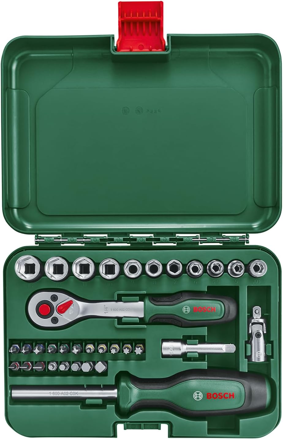 Bosch Ratchets / 1/4" Drive Socket Set 34-Piece (Versatile Drive Socket Set for Multiple DIY Tasks; Ergonomic, Soft Grip Handle; Magnetic Bi — detail image 3
