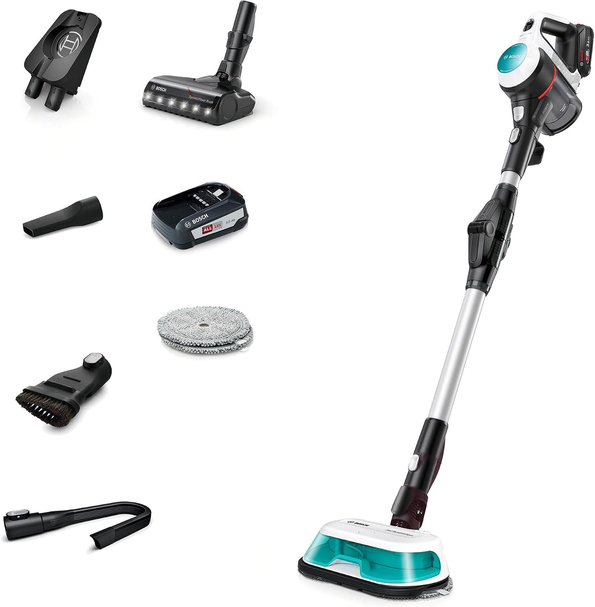 Bosch Rechargable 2 in 1 Vacuum and Mop, BCS71HYGGB, Unlimited 7 Aqua, White, German Engineering — product view