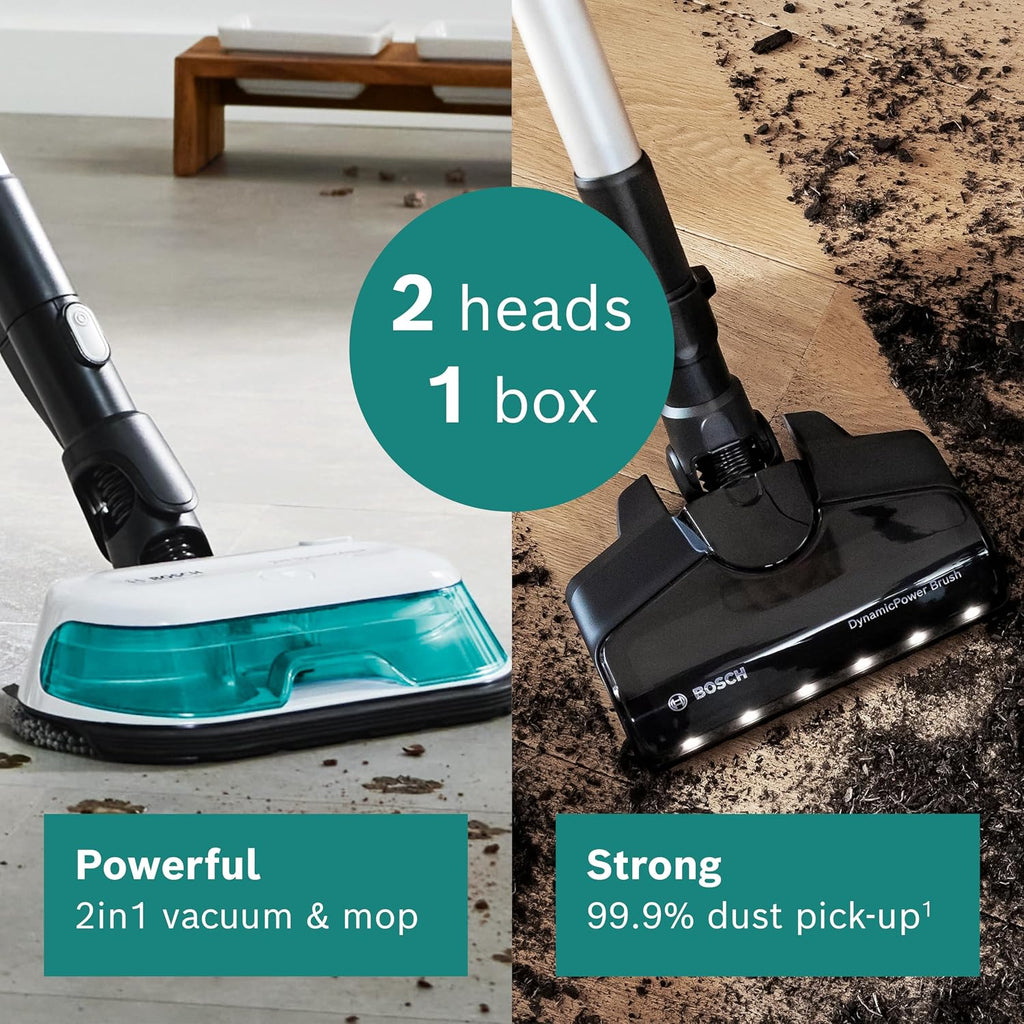Bosch Rechargable 2 in 1 Vacuum and Mop, BCS71HYGGB, Unlimited 7 Aqua, White, German Engineering — detail image 4