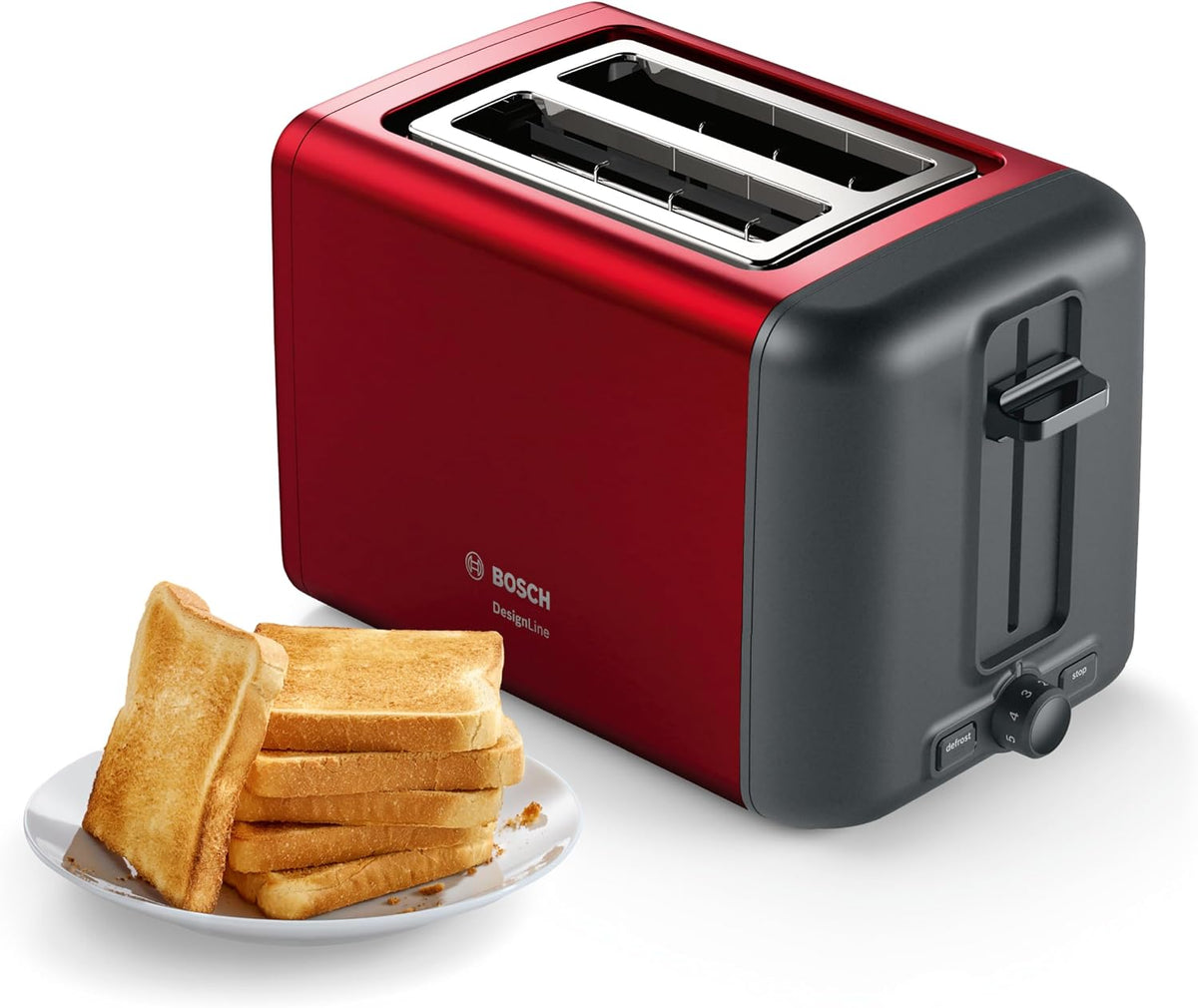 Bosch Compact Toaster, TAT3P424GB, Two Slice, Red, German Engineering — detail image 7