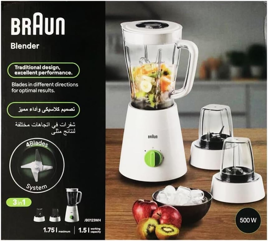 Braun PowerBlend 1 Jug Blender 500W, 1.5 L Capacity, TriAction Technology, 2 Speeds + Ice crush/pulse function. 2 Mill for grinding & choppi — detail image 14