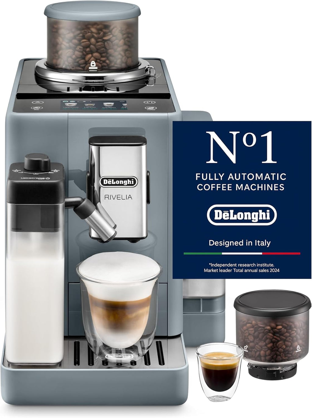 De'Longhi Coffee Machine RIVELIA Fully Automatic Espresso Machine with Bean Hopper, Color Touch Display, 13 Grinder Settings, LatteCrema, Tw — product view