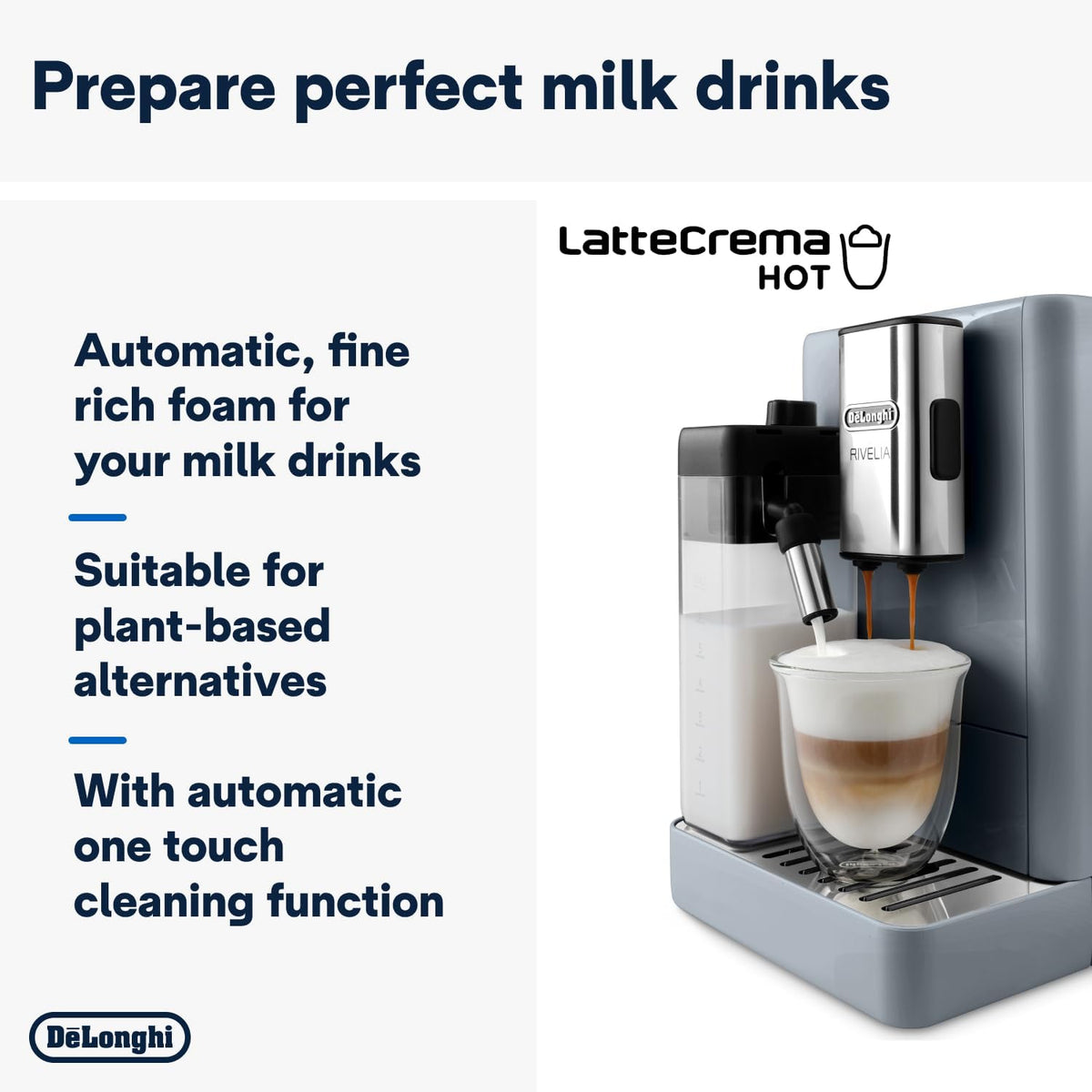 De'Longhi Coffee Machine RIVELIA Fully Automatic Espresso Machine with Bean Hopper, Color Touch Display, 13 Grinder Settings, LatteCrema, Tw — detail image 5