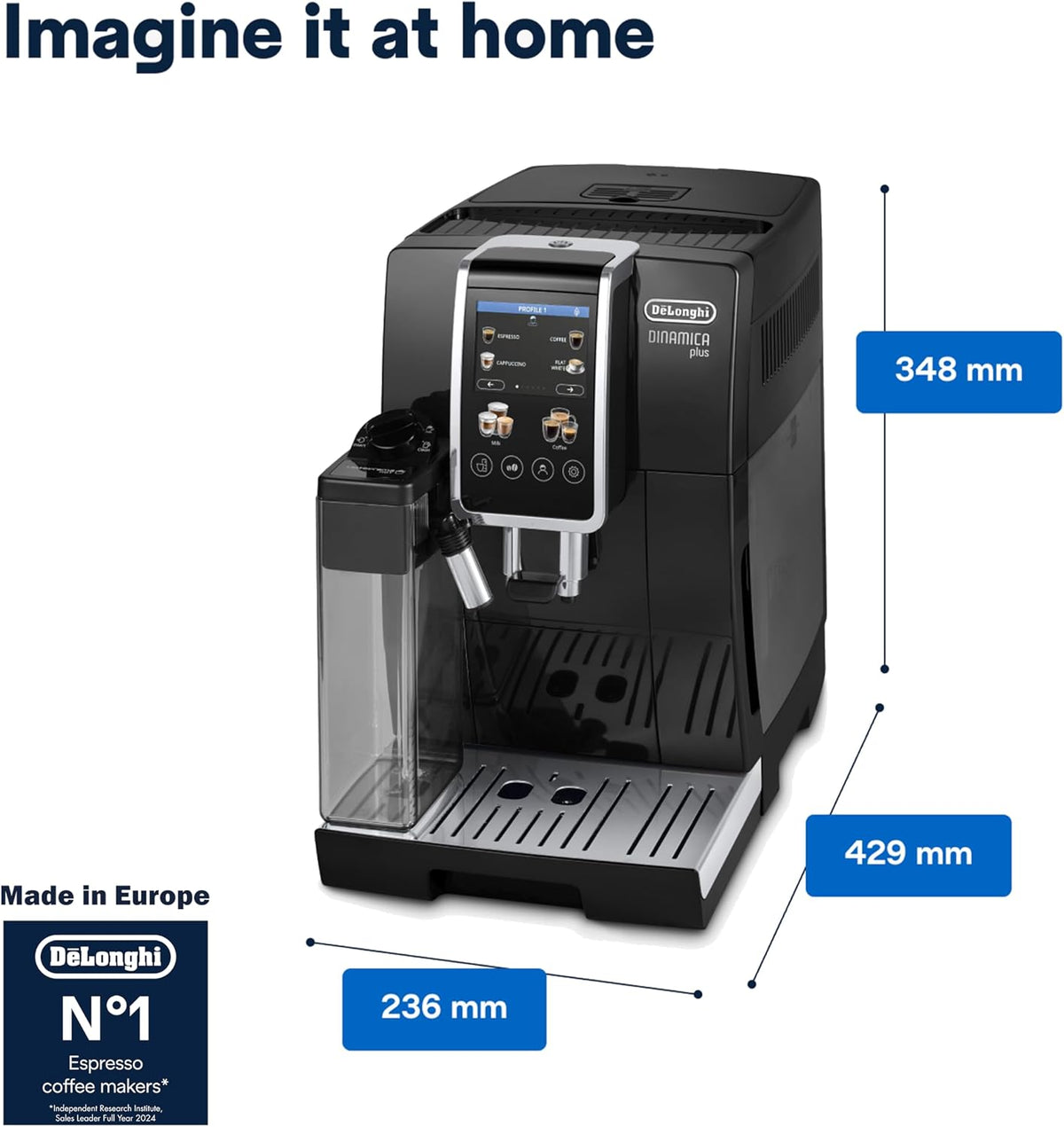 De'Longhi Coffee Machine DINAMICA PLUS Fully Automatic Espresso Machine with Color Touch Display, 13 Grinder Settings, LatteCrema, Twin Shot — detail image 6