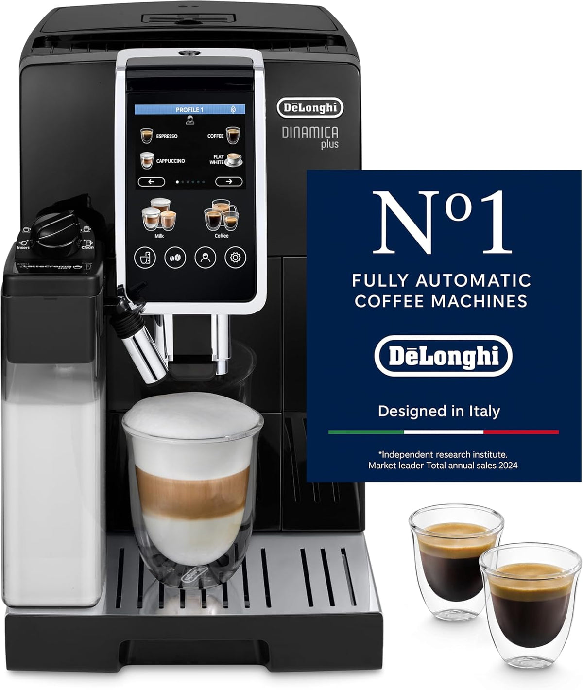 De'Longhi Coffee Machine DINAMICA PLUS Fully Automatic Espresso Machine with Color Touch Display, 13 Grinder Settings, LatteCrema, Twin Shot — product view
