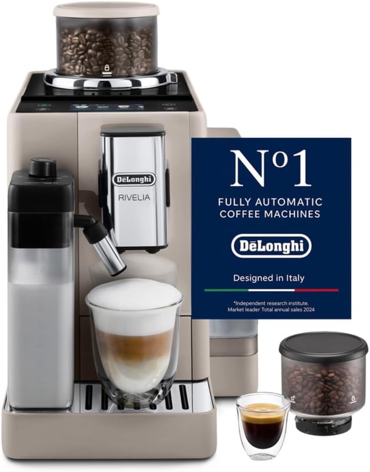 De'Longhi Coffee Machine RIVELIA Fully Automatic Espresso Machine with Bean Hopper, Color Touch Display, 13 Grinder Settings, LatteCrema,Twi — product view