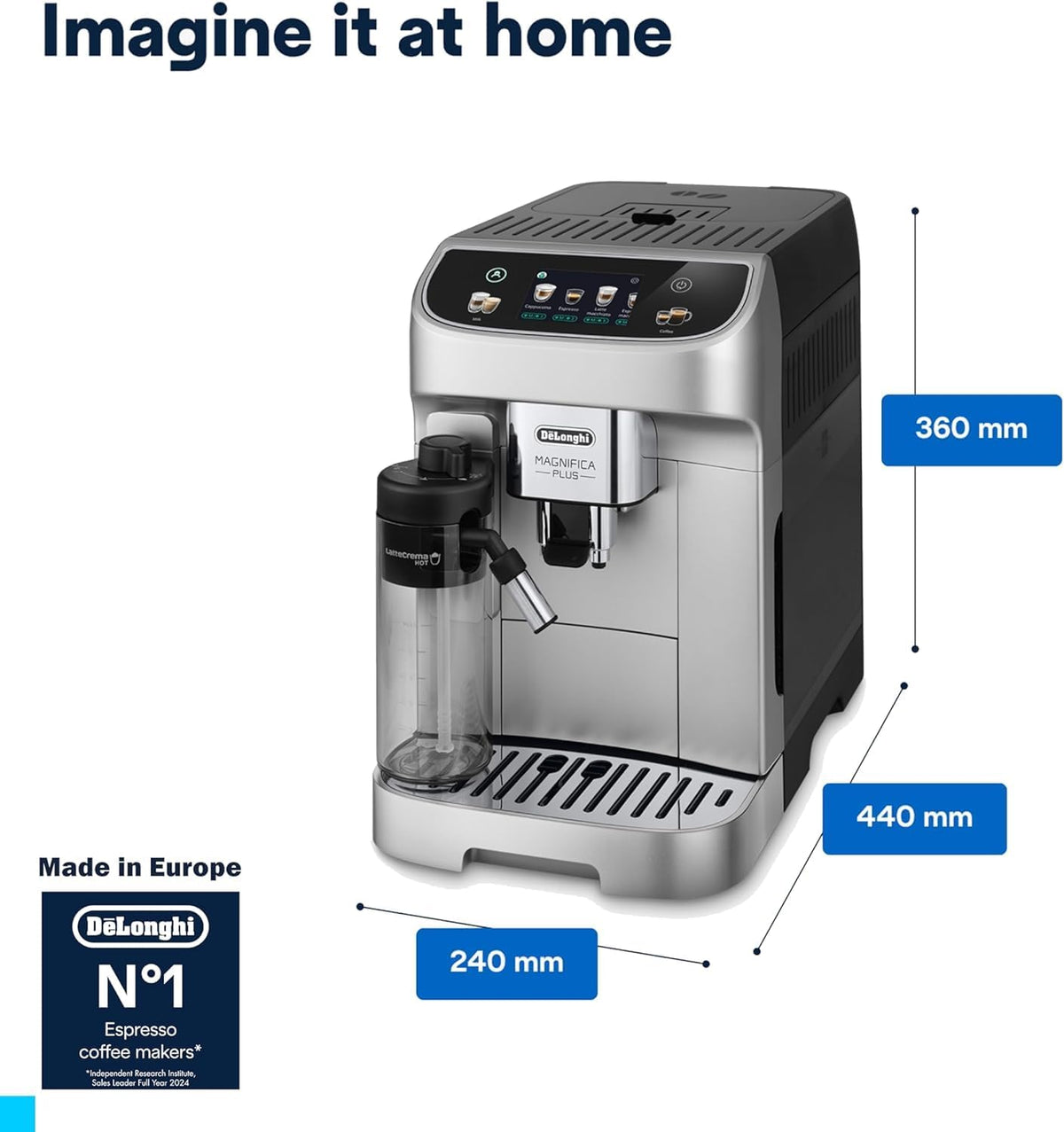 De'Longhi Coffee Machine MAGNIFICA PLUS Fully Automatic Espresso Machine with Color Touch Display, 13 Grinder Settings, LatteCrema, Twin Sho — detail image 2