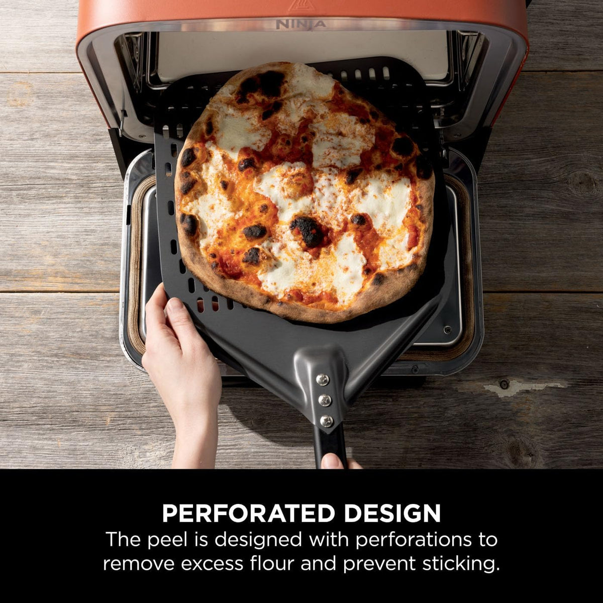 Ninja Woodfire Pizza Peel for Outdoor Oven, Lightweight Perforated Pizza Peel, Rust-Resistant Pizza Paddle for 12" Pizzas, Black, XSKPZPLUK — detail image 3