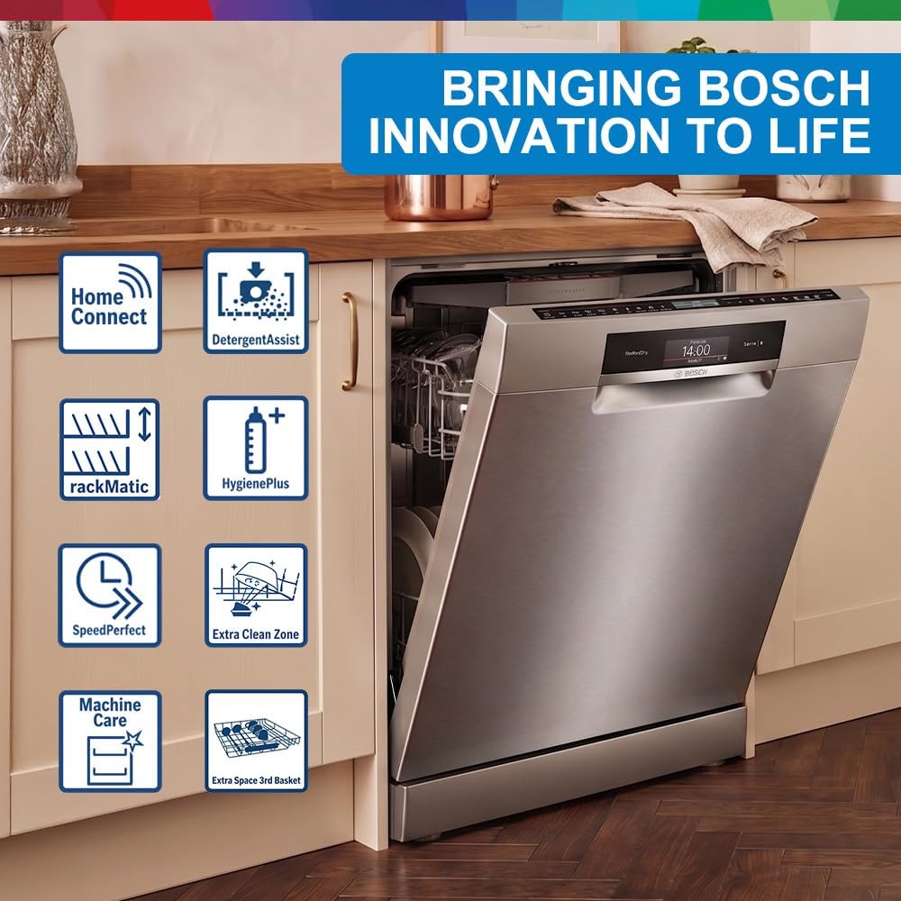 Bosch Freestanding Dishwasher, SMS8ZDI86M, 60cm, 13 Place Settings, 8 Programs, Home Connect, Silver, German Engineering — detail image 3