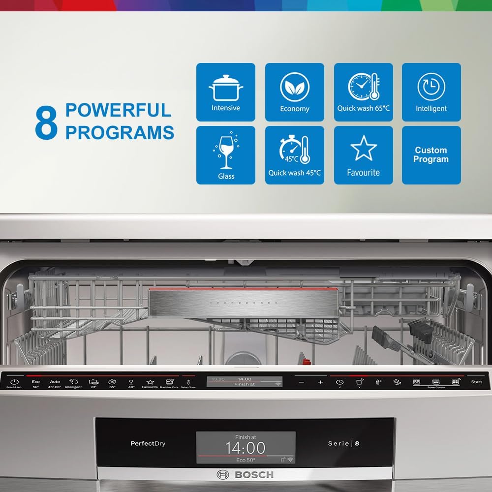 Bosch Freestanding Dishwasher, SMS8ZDI86M, 60cm, 13 Place Settings, 8 Programs, Home Connect, Silver, German Engineering — detail image 6