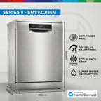 Bosch Freestanding Dishwasher, SMS8ZDI86M, 60cm, 13 Place Settings, 8 Programs, Home Connect, Silver, German Engineering — detail image 2