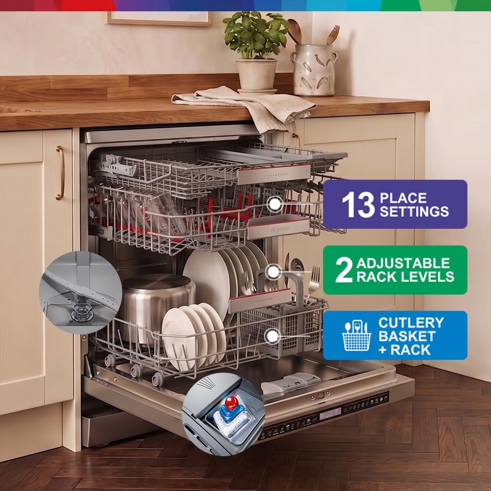 Bosch Freestanding Dishwasher, SMS8ZDI86M, 60cm, 13 Place Settings, 8 Programs, Home Connect, Silver, German Engineering — detail image 5