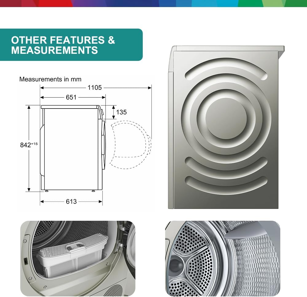 Bosch Series 8 WQB245BXGC Freestanding Heat Pump Dryer, 9kg — detail image 6