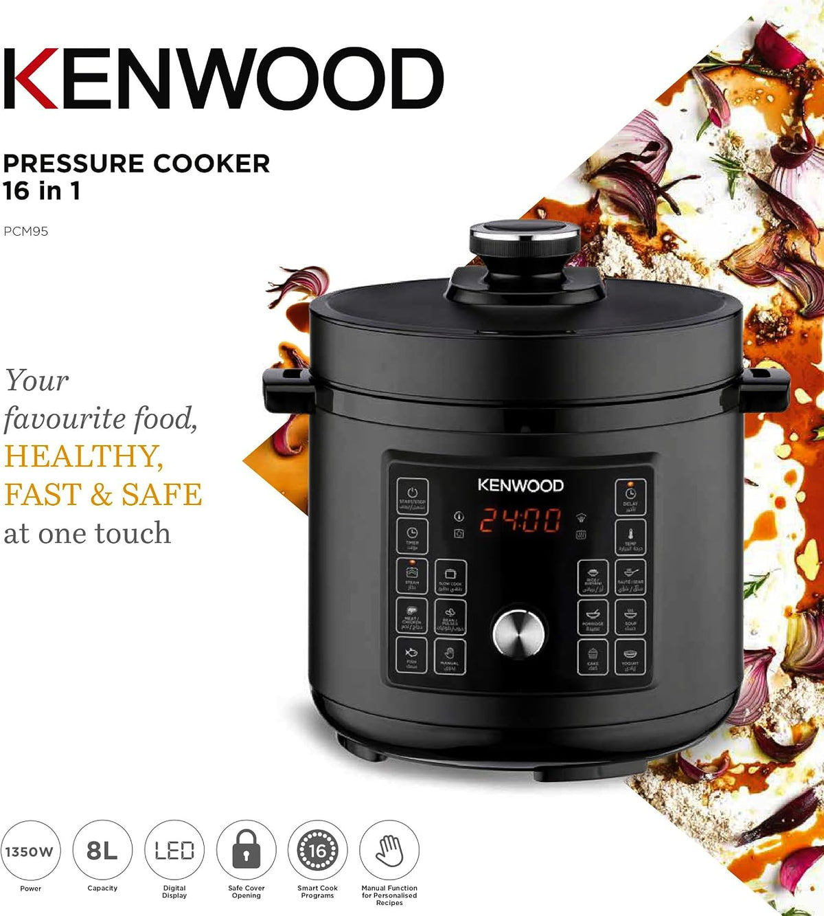KENWOOD Electric Pressure Cooker 8L Smart Steam Pot 16-in-1 Multifunctional Programmable Multicooker, Steamer, Rice Cooker, Slow Cooker, Sau — detail image 2