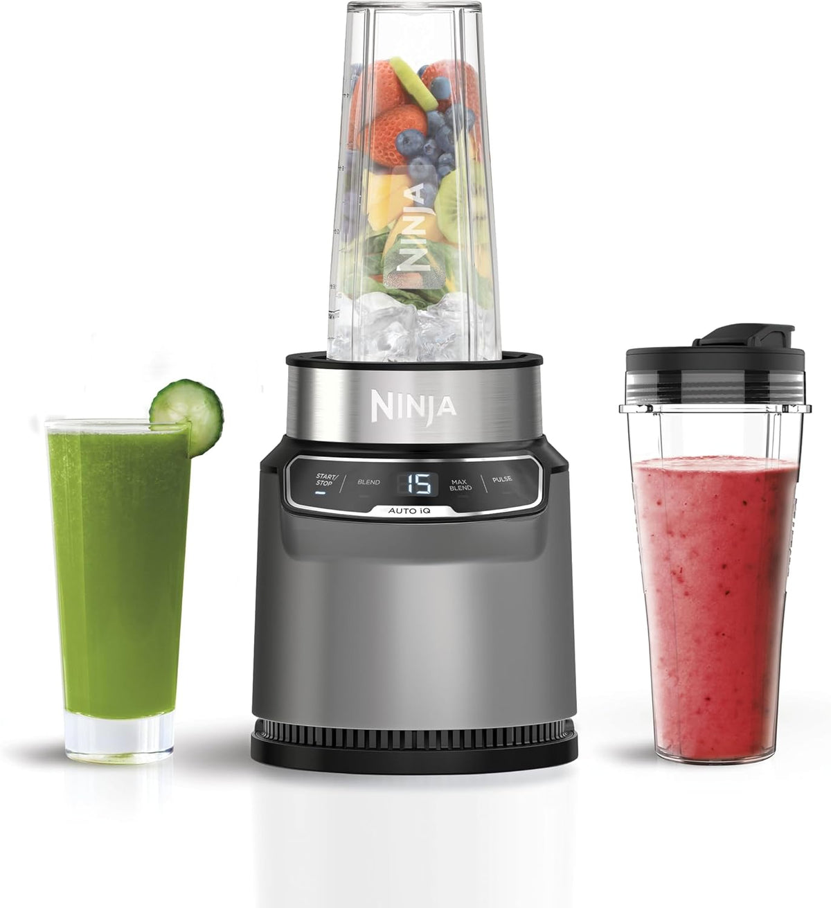 Ninja Blender with 2 Automatic Programs: Blend & Max Blend, Pulse Setting, 2x 700ml Cups with Spout Lids, 1000W, Dishwasher Safe Parts, Smoo — detail image 2