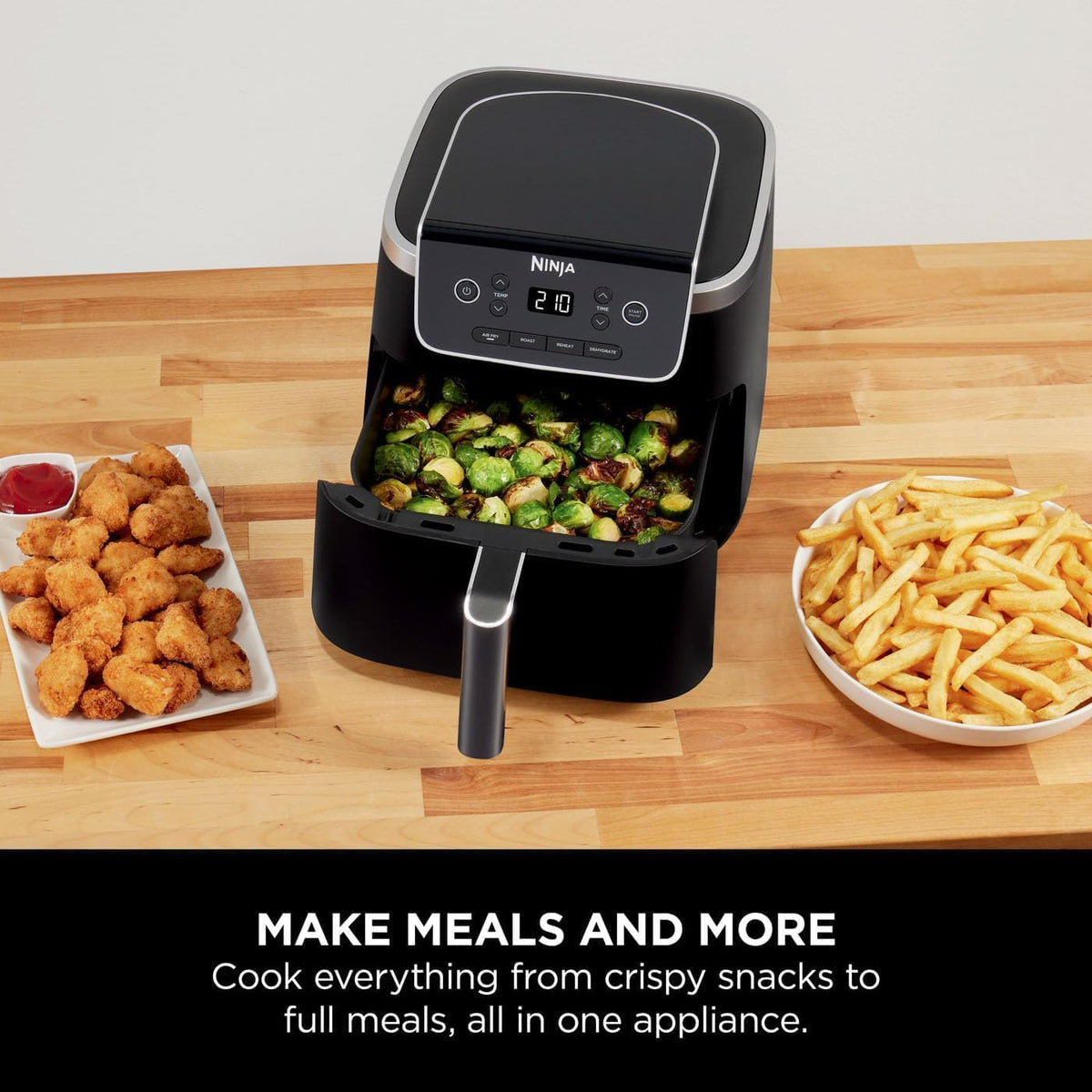 Ninja Air Fryer PRO 4.7L, Single Drawer, 4-in-1, Air Fry, Roast, Reheat, Dehydrate, Cooks 1-2 Portions, Digital, Non-Stick Drawer & Crisper  — detail image 3