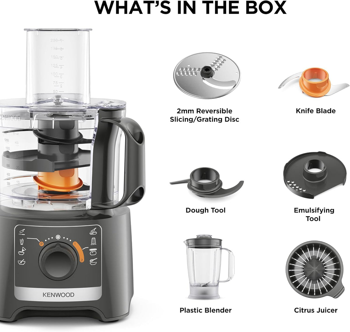 KENWOOD Food Processor 800W Multi-Functional with Blender, Citrus Juicer, Reversible Slicing/Grating Disk, Emulsifying Disk for Whisking, Do — detail image 7