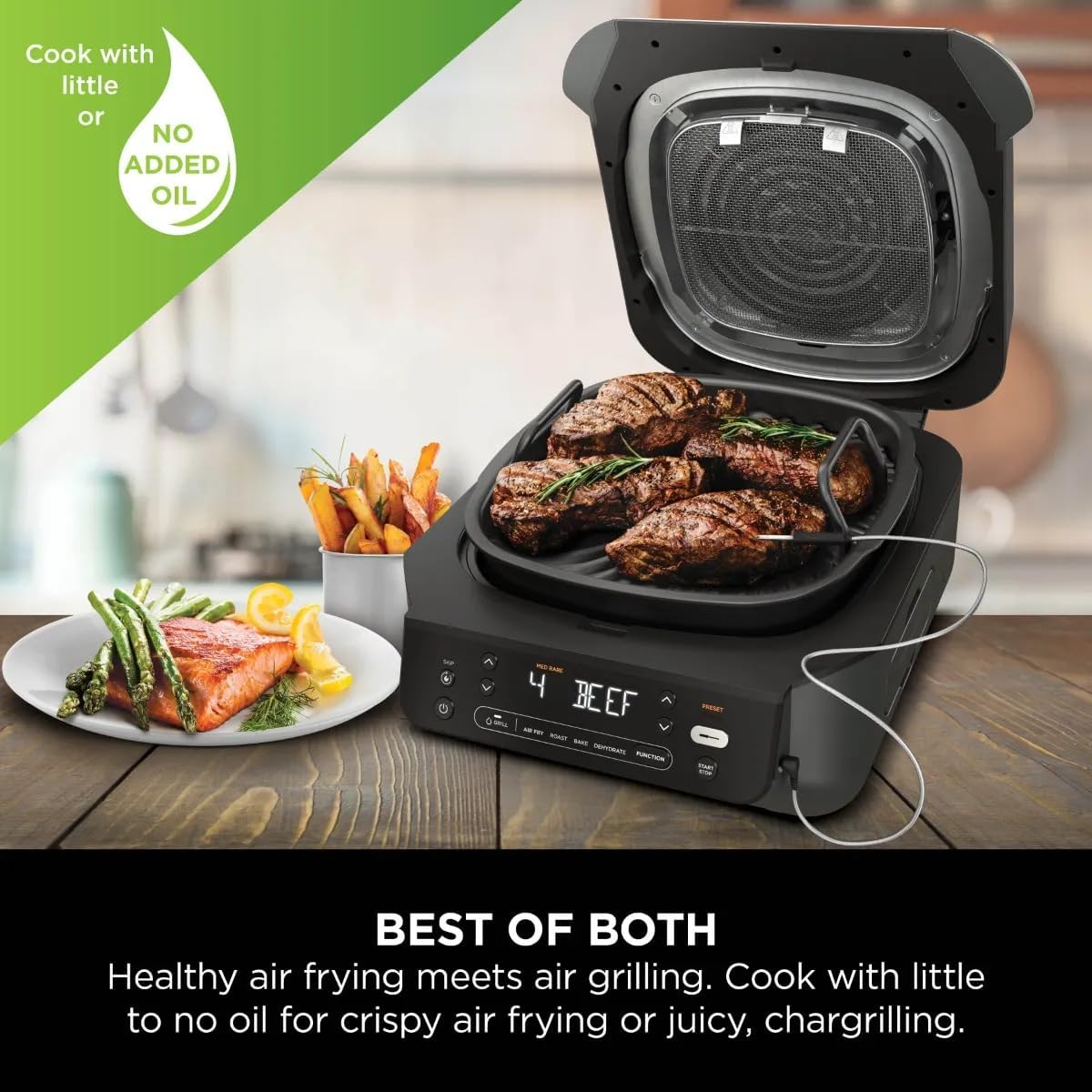 Ninja 5-in-1 Indoor Grill & Air Fryer, 5 Cooking Functions, Make Up to 4 Burgers, 5.7L capacity, Low Smoke, Includes Digital Meat Thermomete — detail image 5