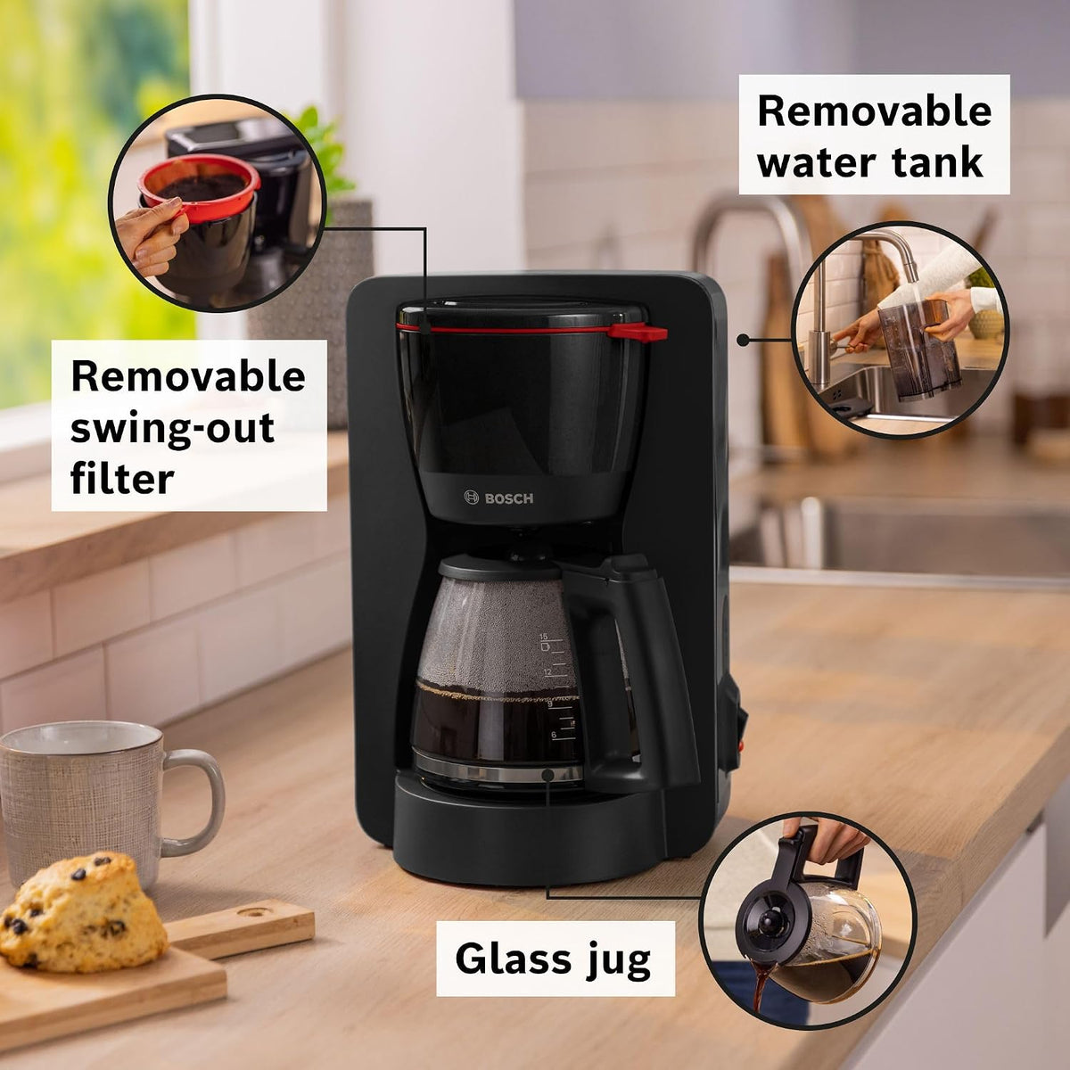 Bosch Coffee Maker, TKA2M113GB, MyMoment, Black, German Engineering — detail image 3