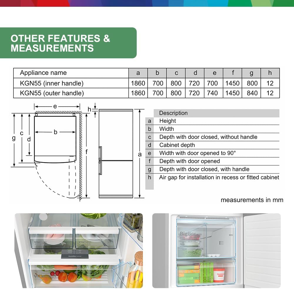 Bosch KGN55VLE0M Freestanding Bottom Freezer Refrigerator, 480L — detail image 6
