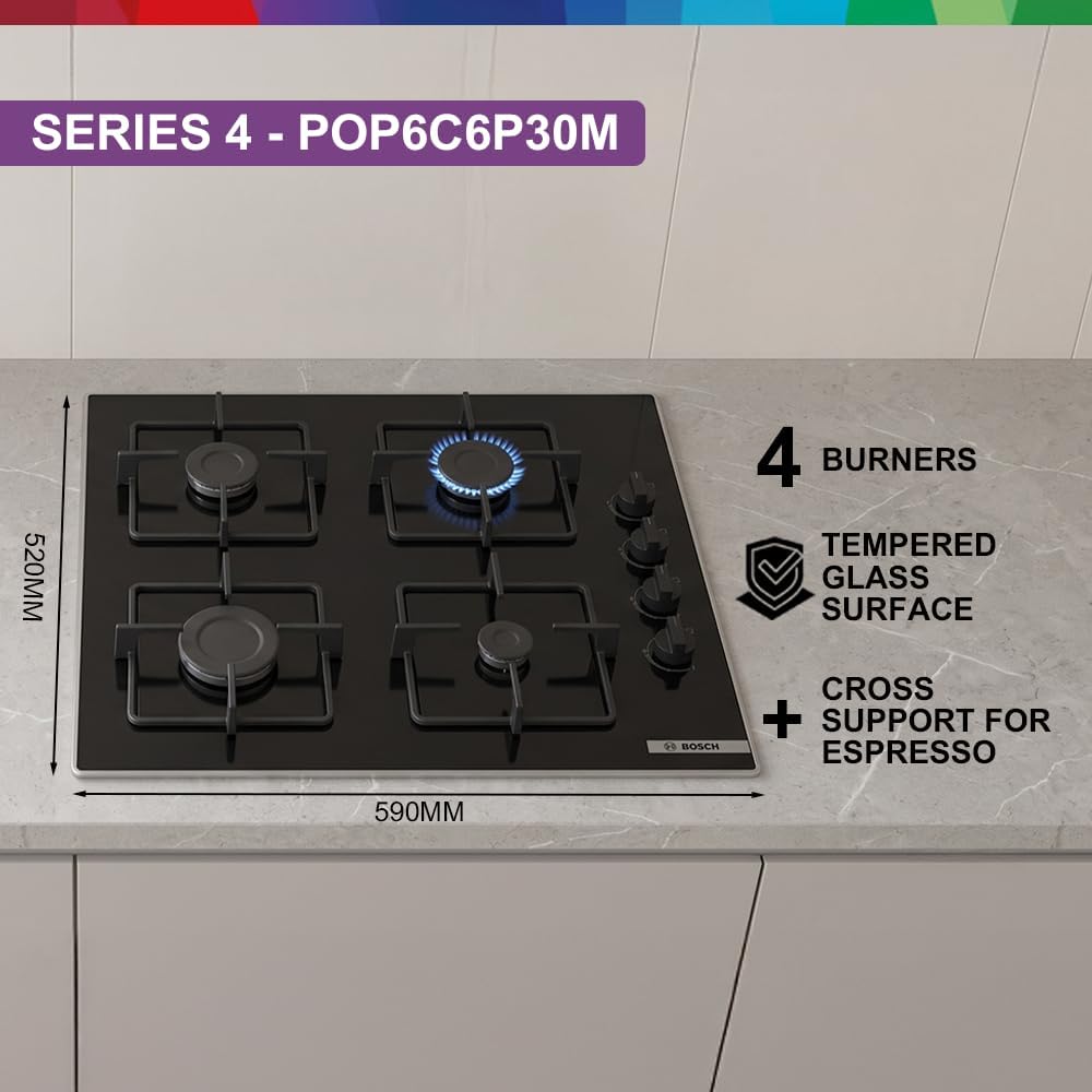 Bosch Series 4 POP6C6P30M Built-In Gas Hob, 60 cm, 4 Burners — detail image 3