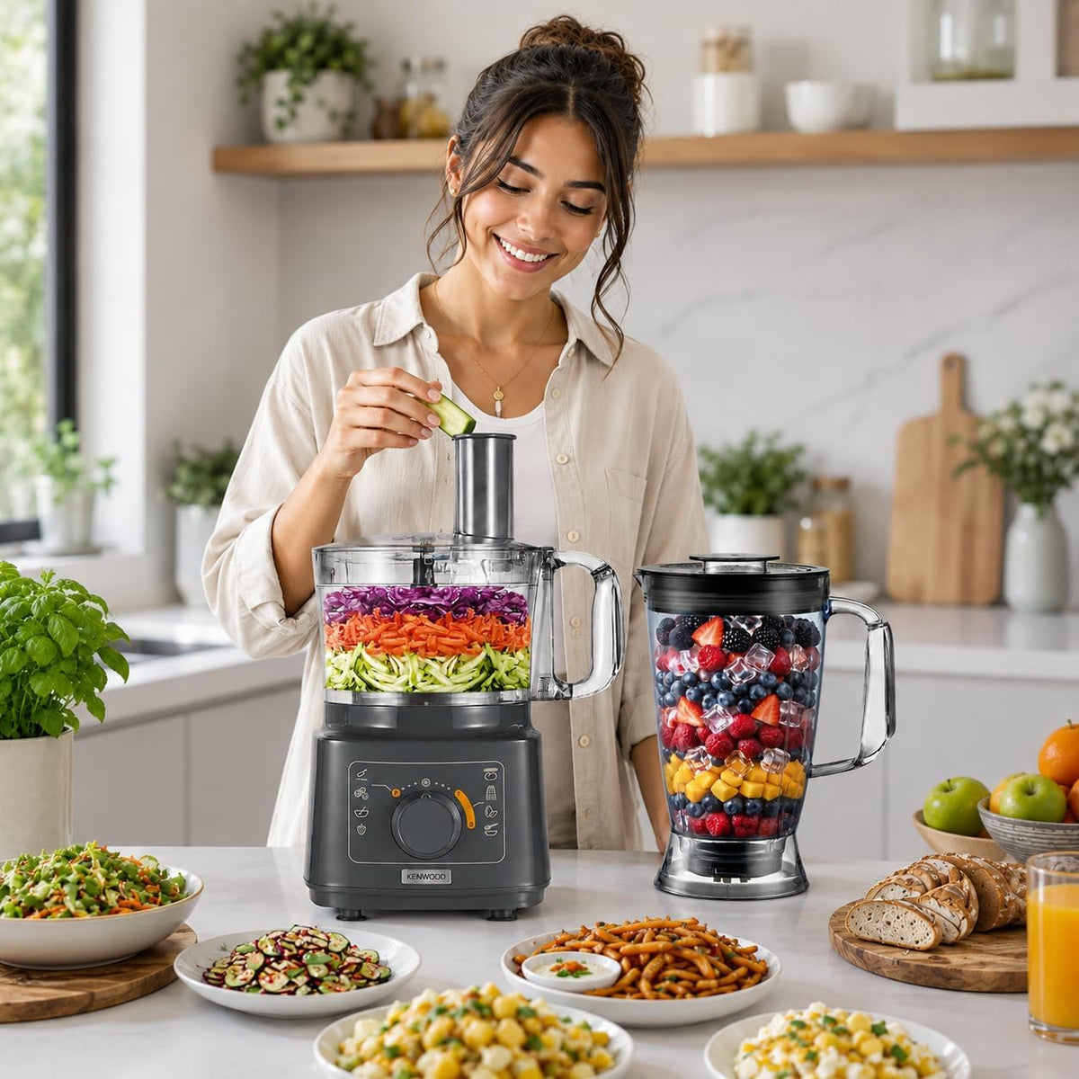 KENWOOD Food Processor 750W Multi-Functional with Blender,Reversible Slicing/Grating Disk, Emulsifying Disk for Whisking, Dough Maker, Knife — detail image 6