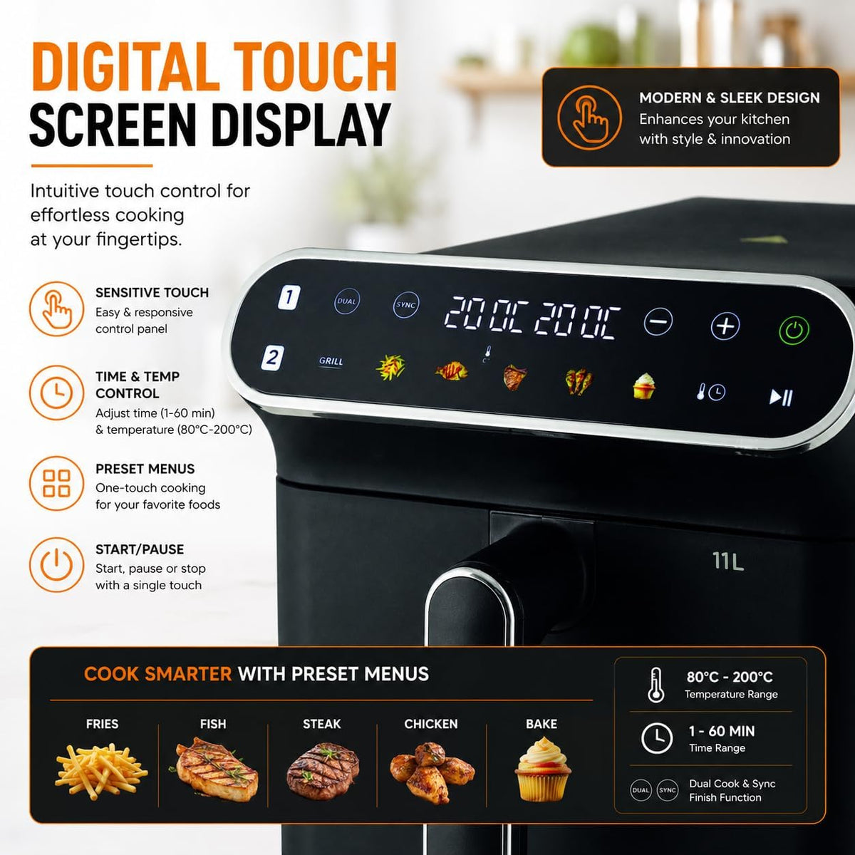 KENWOOD Double Stack XL (2X5.5L) Air Fryer, Vertical Dual Drawer Air Fryer with 4 cooking levels, 2 Drawers and 2 meal Racks,11 L Capacity,  — detail image 5