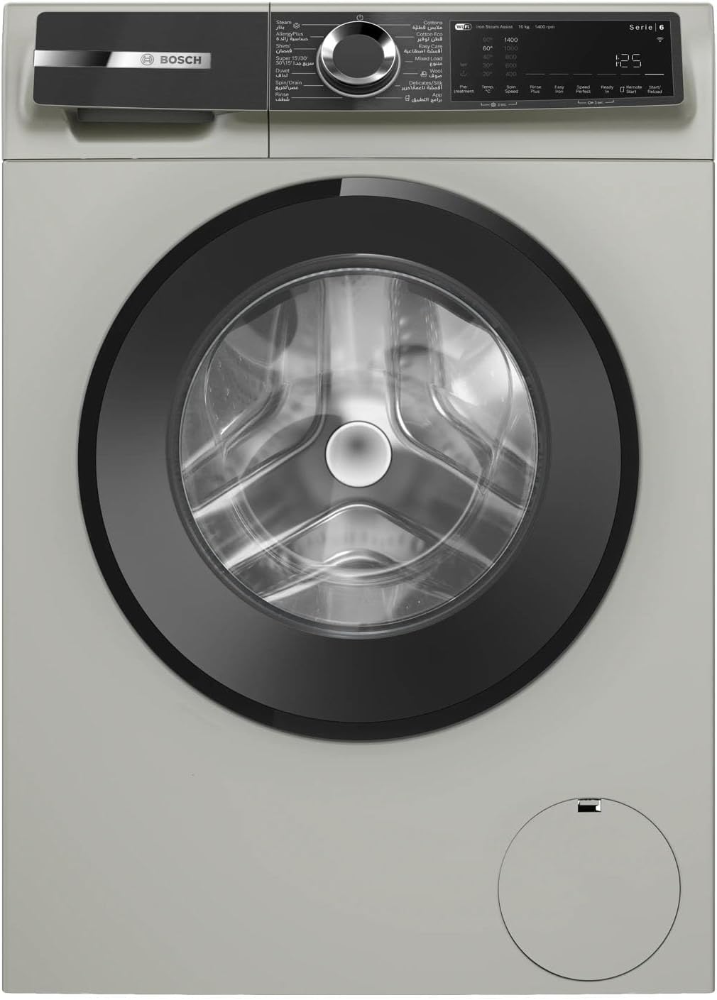 Bosch Front Load Washing Machine, WGK254ZXGC, 10kg, 1400RPM, EcoSilence Drive, Home Connect, Silver, German Engineering — product view