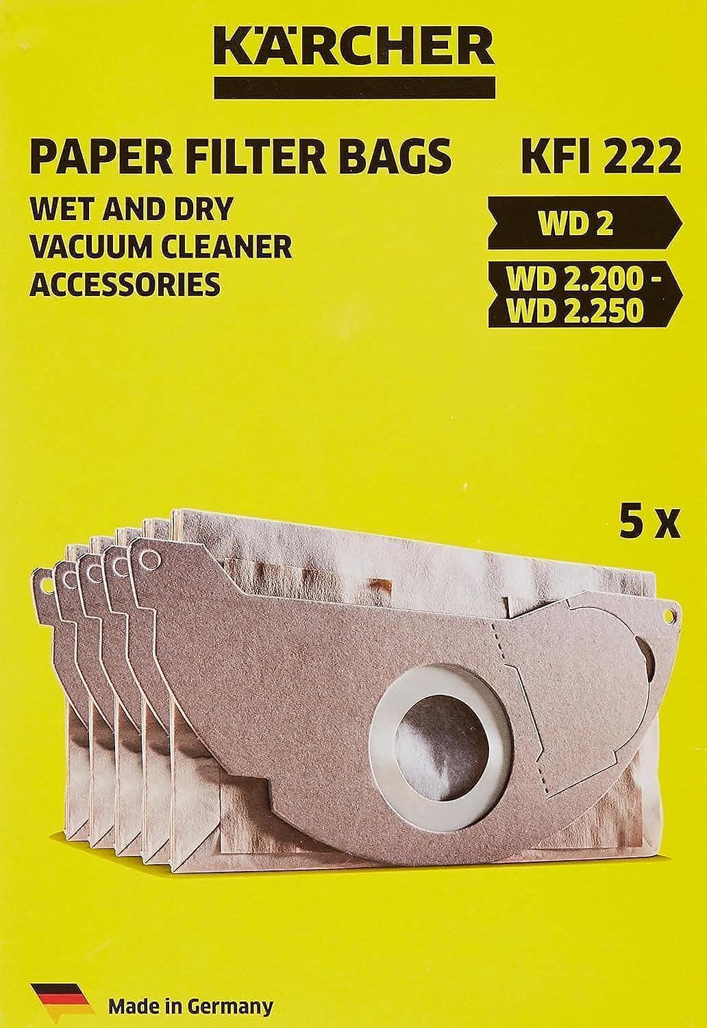 Karcher Paper Filter Bags KFI 222 – Replacement Dust Bags for Multi-Purpose Vacuum Cleaners (5-Pack) — image 1