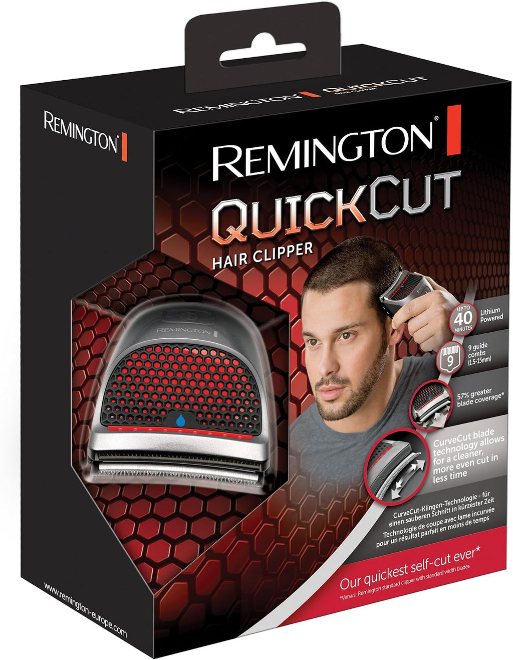 Remington Quick Cut Hair Clippers (Cordless, 40-Minute Usage, Quick Charge, Curve Cut Blade Technology, Cleaner more Even Cut, Grading, Tapering & Trimming, 9 Guide Combs 1.5-15mm, Waterproof) HC4250 — image 6