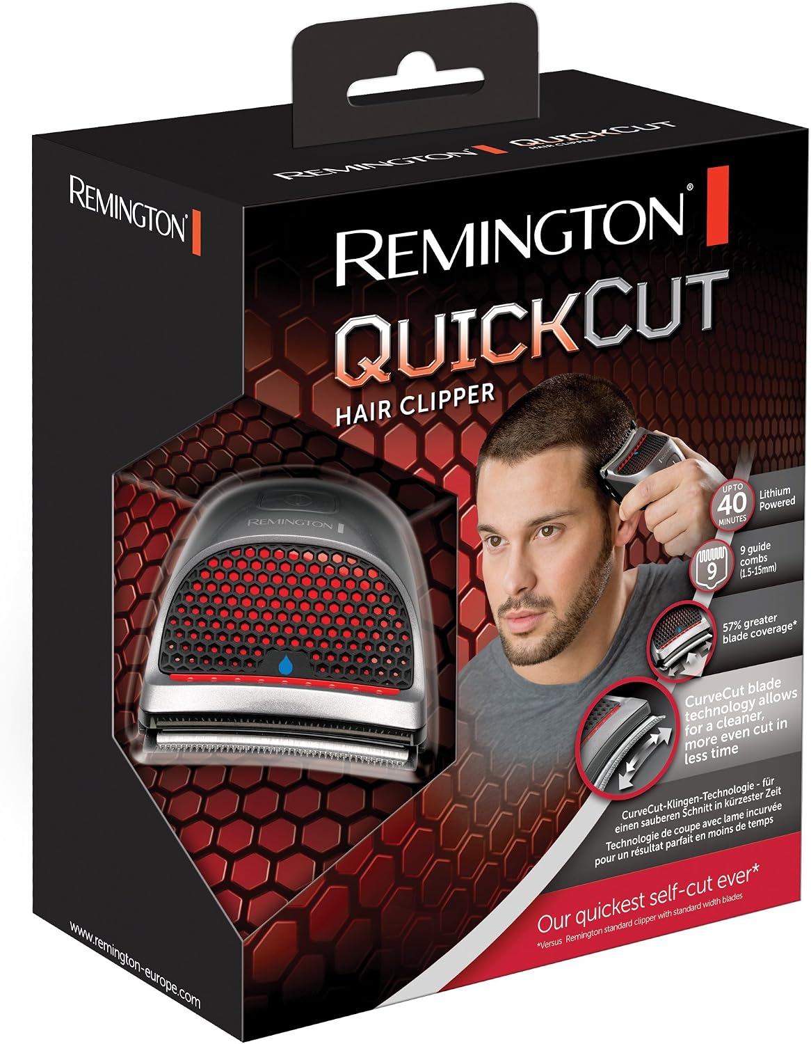 Remington Quick Cut Hair Clippers (Cordless, 40-Minute Usage, Quick Charge, Curve Cut Blade Technology, Cleaner more Even Cut, Grading, Tapering & Trimming, 9 Guide Combs 1.5-15mm, Waterproof) HC4250 — image 6