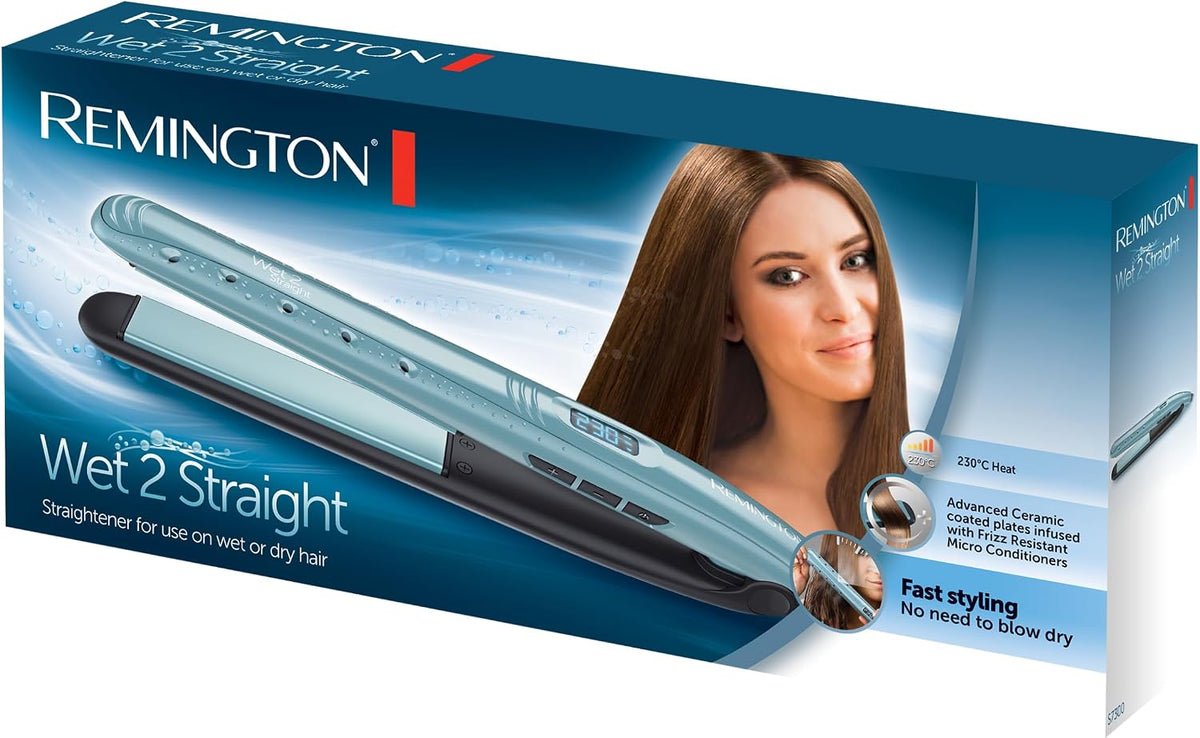 Remington Wet2Straight Hair Straightener (for Wet and Dry Use - for Drying and Straightening Hair, Heat-Activated Anti-Frizz Micro Active Ingredients), LCD Display, 140-230°C, Hair Straightener S7300 — image 2