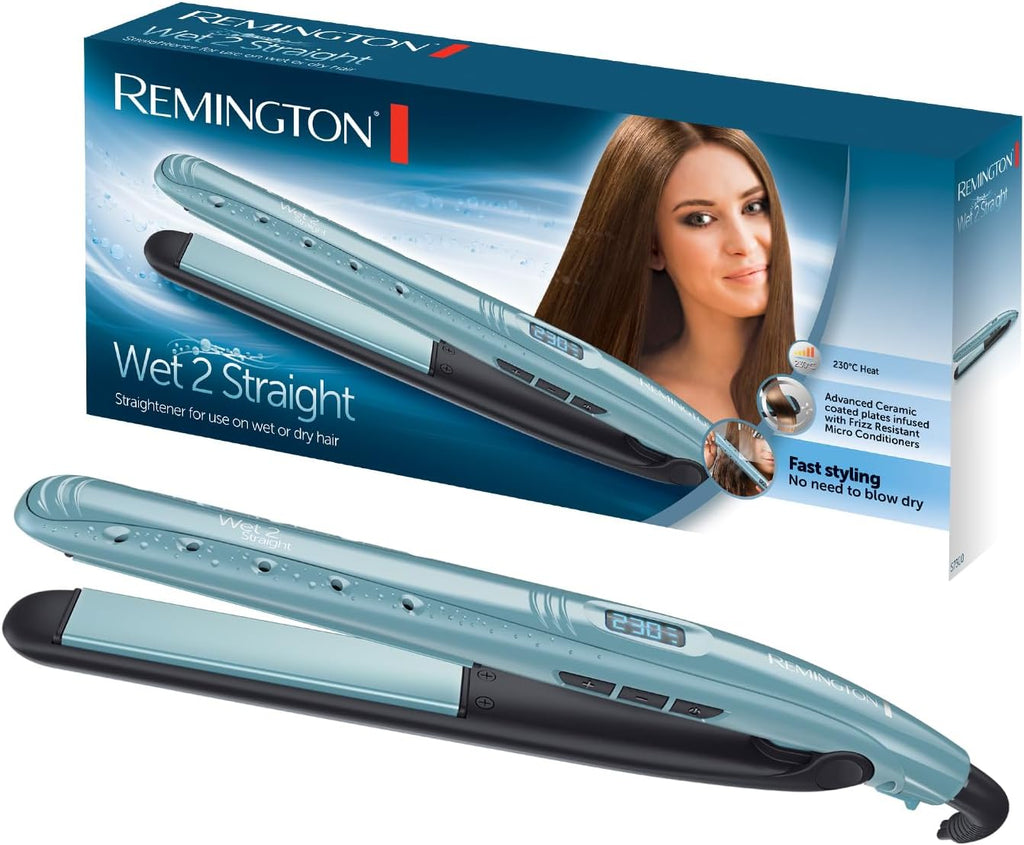 Remington Wet2Straight Hair Straightener (for Wet and Dry Use - for Drying and Straightening Hair, Heat-Activated Anti-Frizz Micro Active Ingredients), LCD Display, 140-230°C, Hair Straightener S7300 — image 1