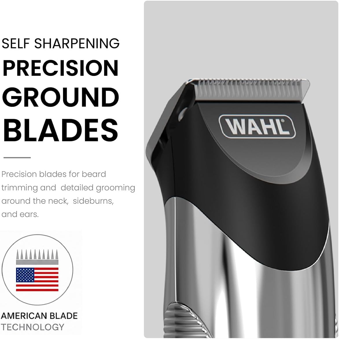 WAHL Silver Trim Rechargeable Beard Trimmer for Men Cordless | Precision Stainless Steel Blades | 13 Adjustable Cutting Lengths (0.5-11 mm) | Slim & Durable Design with Accessory Stand - 09891-017 — image 3