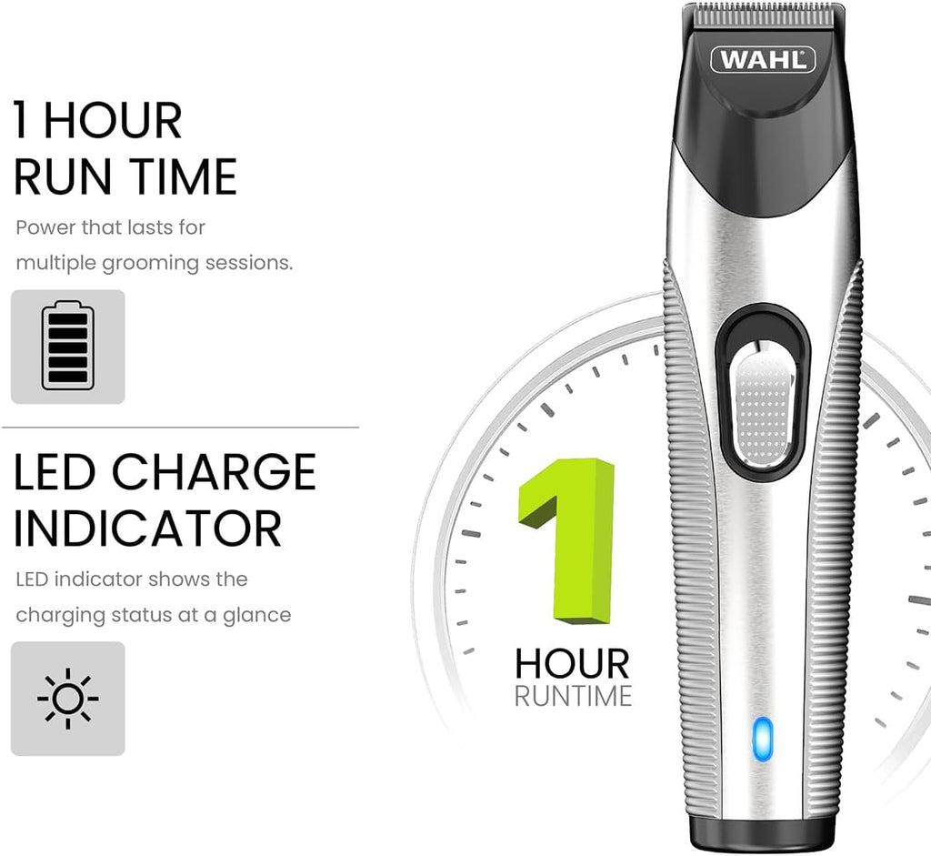 WAHL Silver Trim Rechargeable Beard Trimmer for Men Cordless | Precision Stainless Steel Blades | 13 Adjustable Cutting Lengths (0.5-11 mm) | Slim & Durable Design with Accessory Stand - 09891-017 — image 5