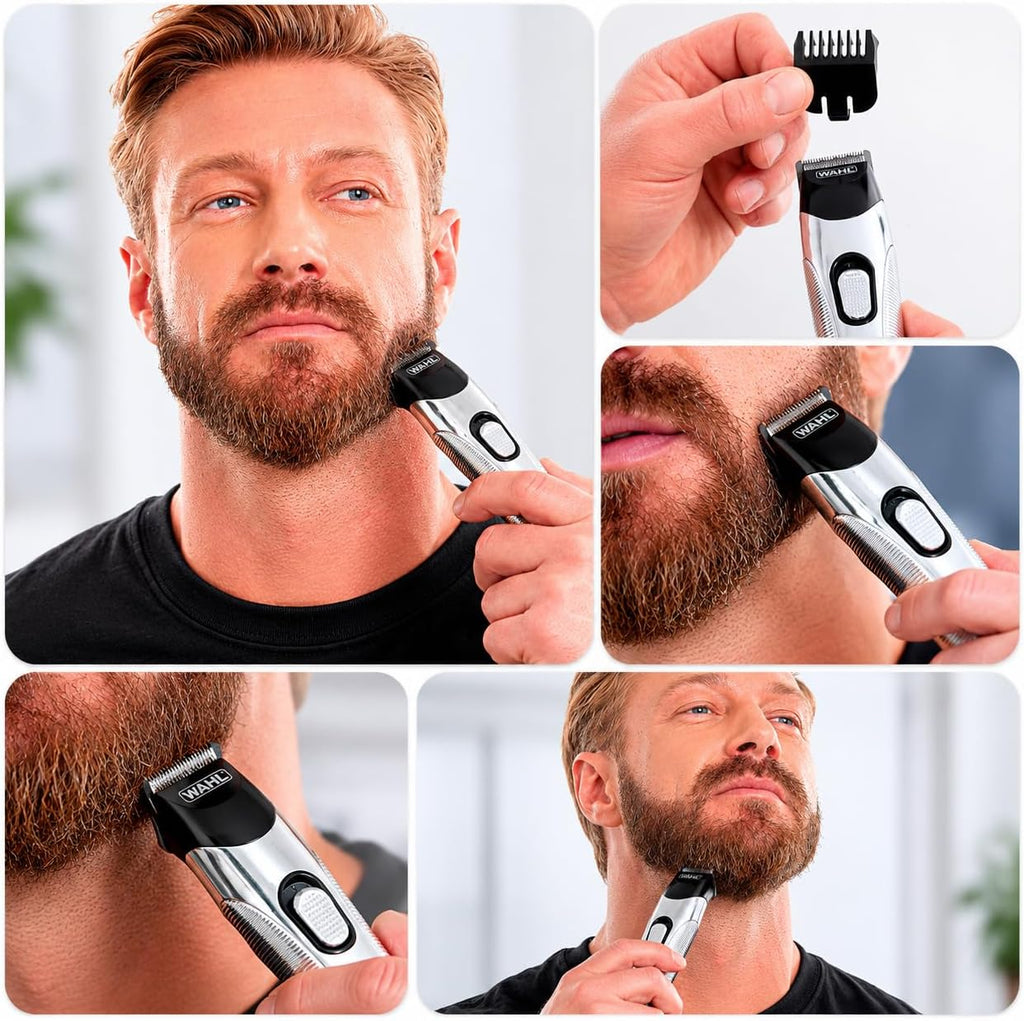 WAHL Silver Trim Rechargeable Beard Trimmer for Men Cordless | Precision Stainless Steel Blades | 13 Adjustable Cutting Lengths (0.5-11 mm) | Slim & Durable Design with Accessory Stand - 09891-017 — image 4