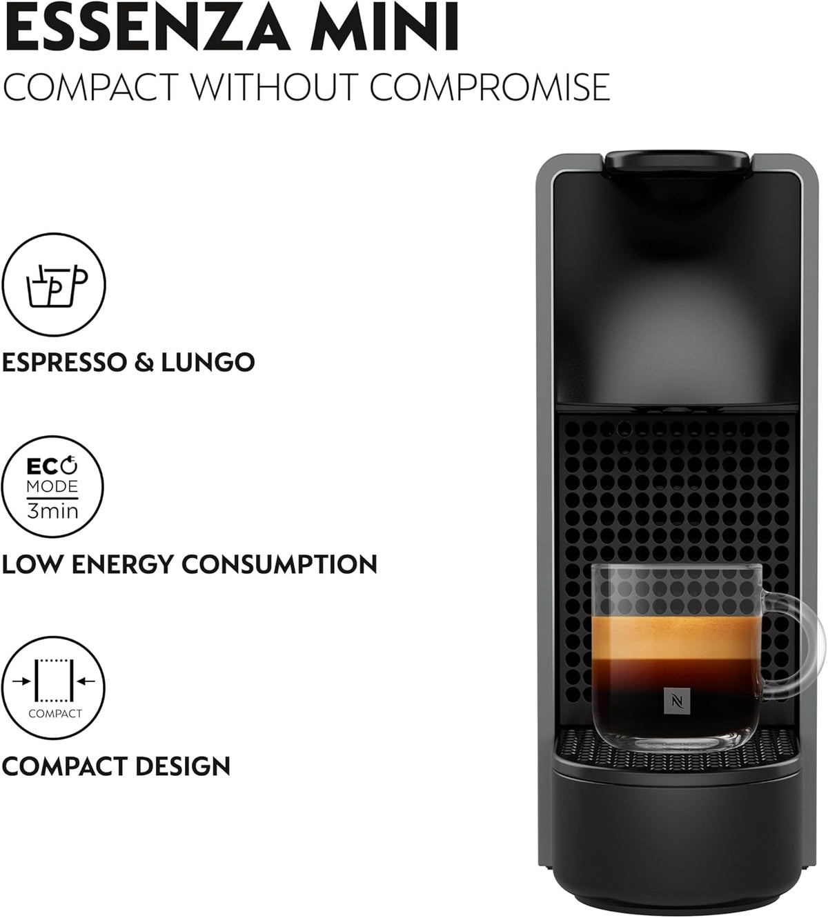 Nespresso Essenza Mini Coffee Machine by Nespresso - Modern Grey Design, Compact Automatic Brewing, UAE Version — image 2
