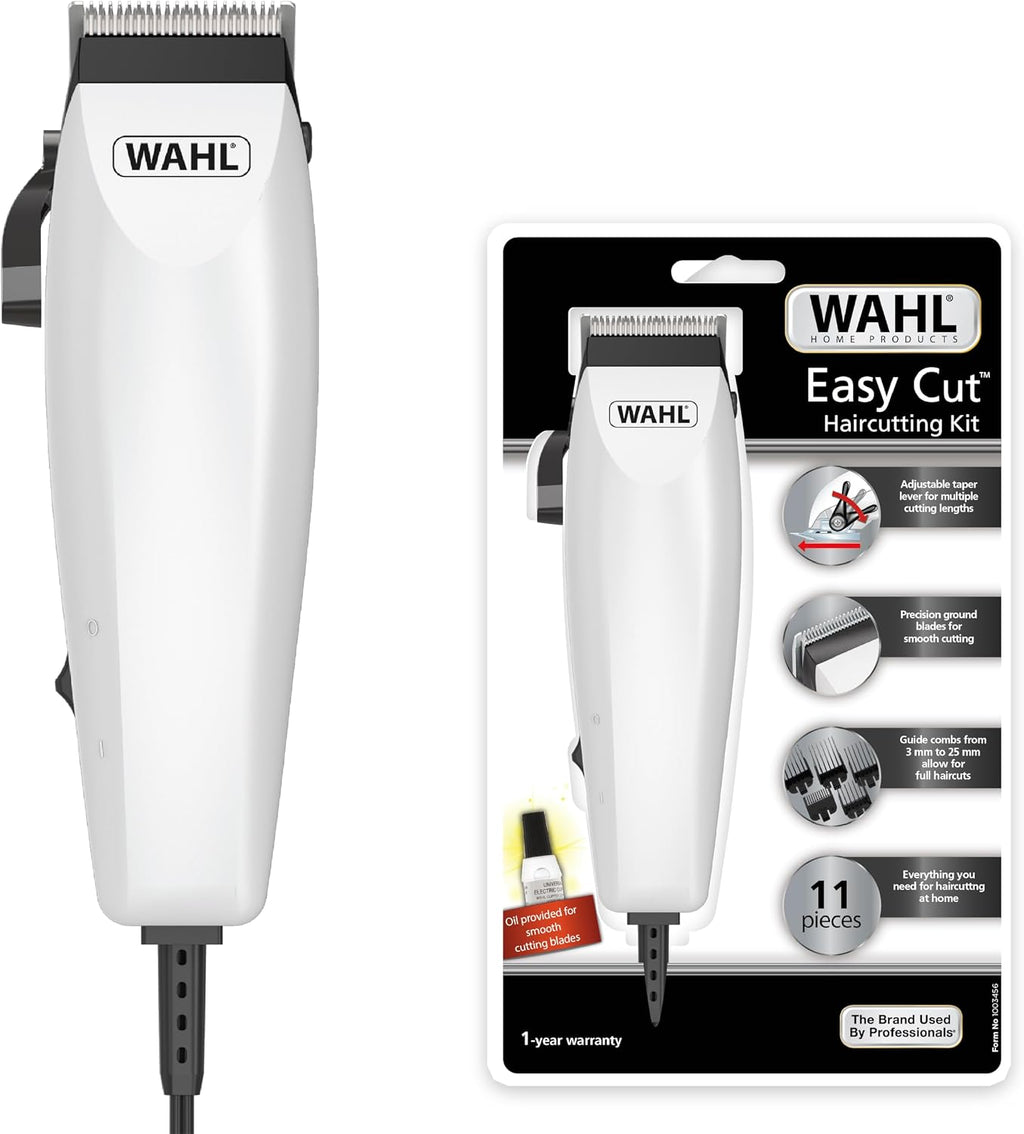 WAHL Easy Cut 11-piece complete hair clipper kit, Self-sharpening Blades Hair Cutting Kit, Adjustable taper lever for multiple cutting lengths,6 Guide Combs, White, 09314-3327 — image 1
