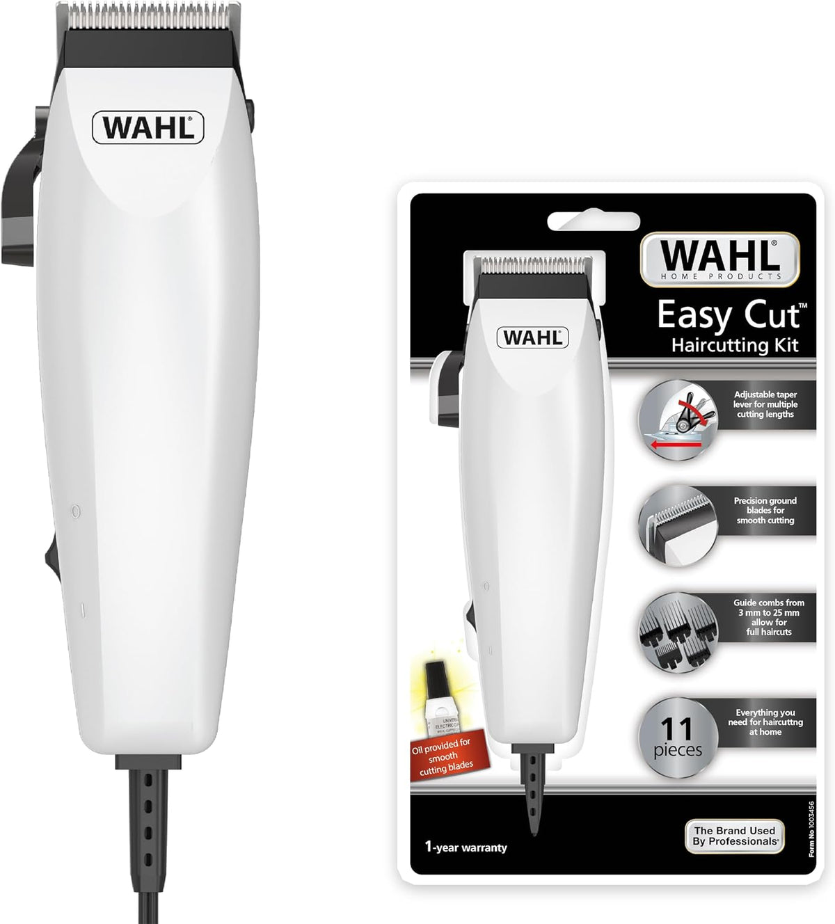 WAHL Easy Cut 11-piece complete hair clipper kit, Self-sharpening Blades Hair Cutting Kit, Adjustable taper lever for multiple cutting lengths,6 Guide Combs, White, 09314-3327 — image 1
