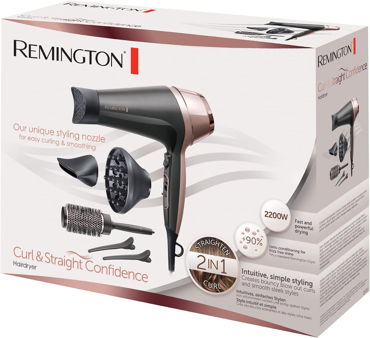 Remington Hair Dryer Curl & Straight Confidence (Incl. 45mm Round Brush, 2200 Watt, 90km/h, Ion Technology For Lint Free Result, Light Weight) Hair Dryer D5707 — image 12