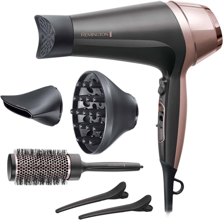 Remington Hair Dryer Curl & Straight Confidence (Incl. 45mm Round Brush, 2200 Watt, 90km/h, Ion Technology For Lint Free Result, Light Weight) Hair Dryer D5707 — image 1