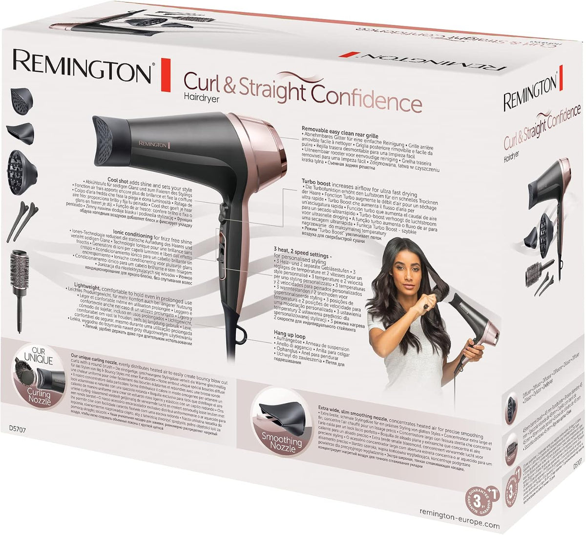Remington Hair Dryer Curl & Straight Confidence (Incl. 45mm Round Brush, 2200 Watt, 90km/h, Ion Technology For Lint Free Result, Light Weight) Hair Dryer D5707 — image 13