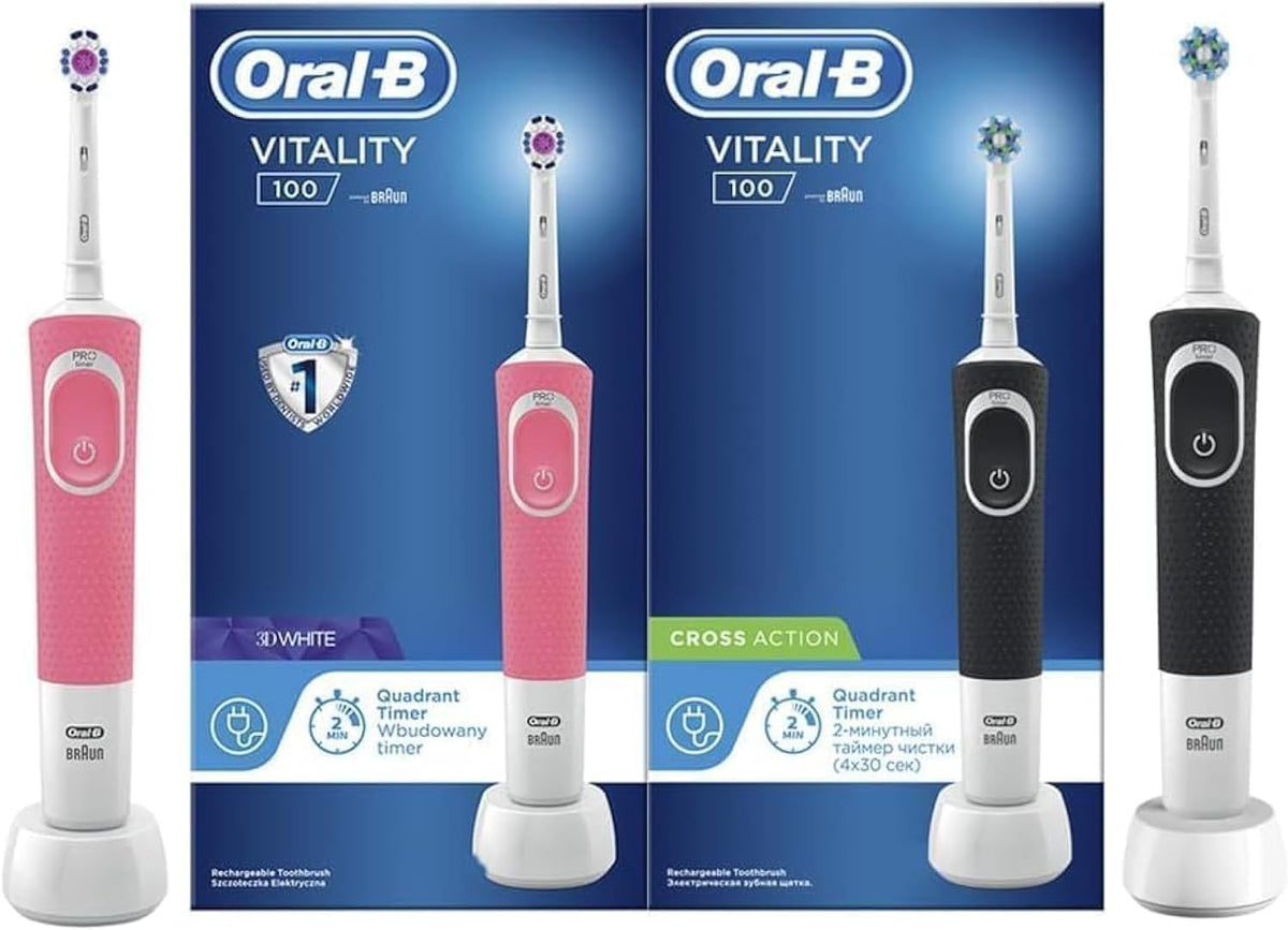 Oral-B Vitality D100 Rechargeable Toothbrush Twin Pack, Black and Pink, UAE 3-Pin Plug — image 1