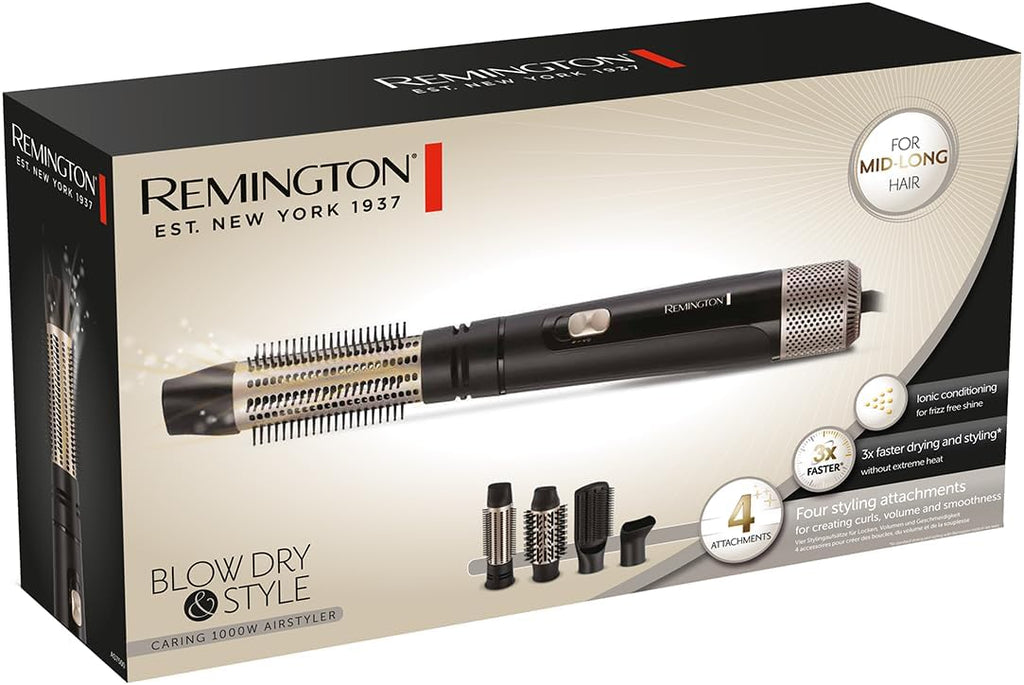 Remington Blow and Dry Caring Air Styler - Hair Dryer, Hot Brush and Hair Curler for Mid to Long Length Hair, 4 Attachments, 1000 Watts, AS7500 - Black — image 8