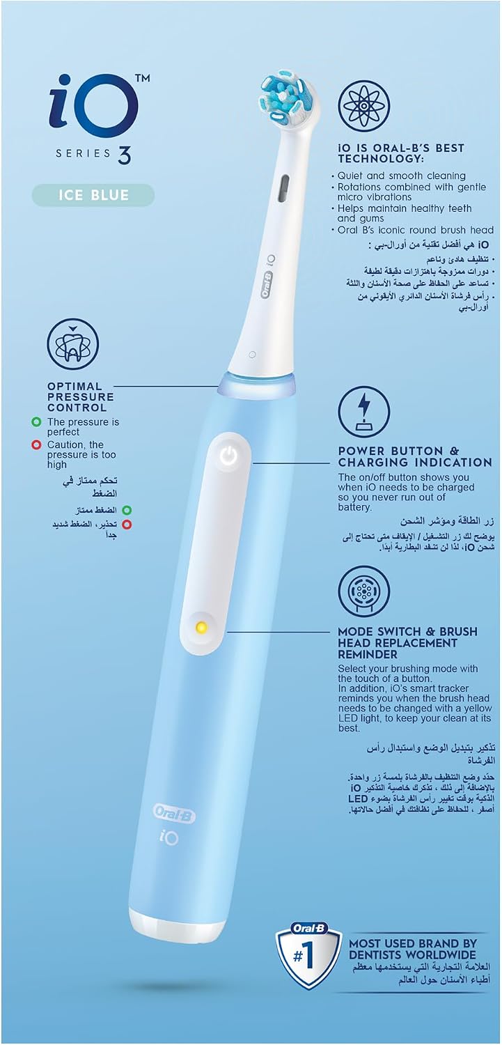 Oral-B iO3 Rechargeable Electric Toothbrush, 3 Cleaning Modes, Pressure Sensor, Blue, iOG3.1A6.0 — image 3