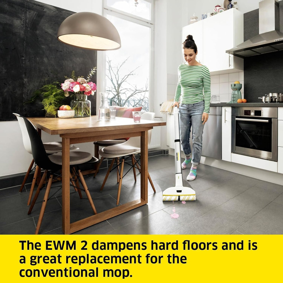 Karcher EWM 2 Electric Wipe Mop, Cordless Floor Cleaner with 2 Rotating Microfibre Rollers, Battery Running Time: approx. 20 min, Area Performance per Battery Charge: approx. 60 m² — image 2