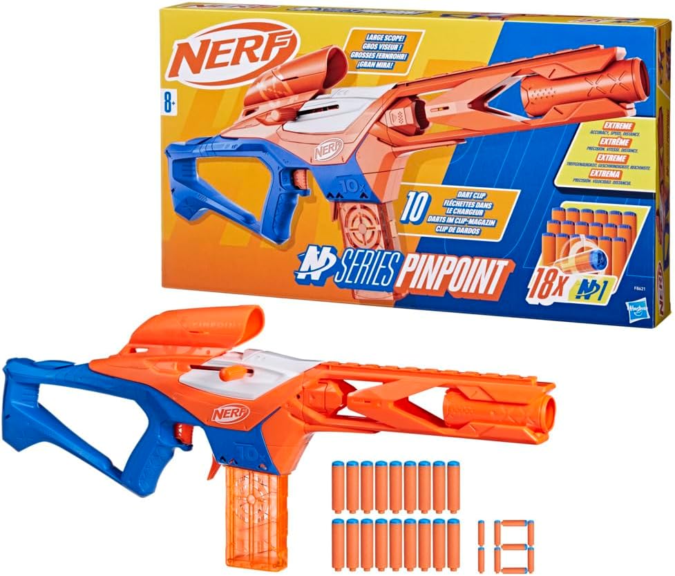 Nerf N Series Pinpoint Dart Blaster, 18 Nerf N1 Compatible Only with N Series Blasters, 10-Dart Clip, Blaster Gifts For Kids — image 1