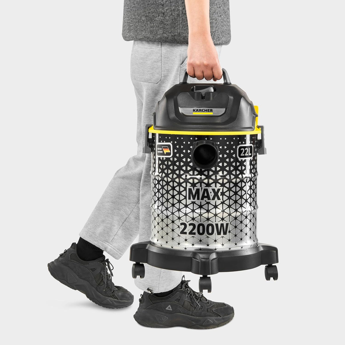 Karcher DVAC 2200 Drum Vacuum Cleaner with Blower Function, 2200W Powerful Suction, 22L Bagless Dust Container, 10m Operating Radius, for Carpets, Hard Floors & Home Cleaning, Black/Yellow — image 3